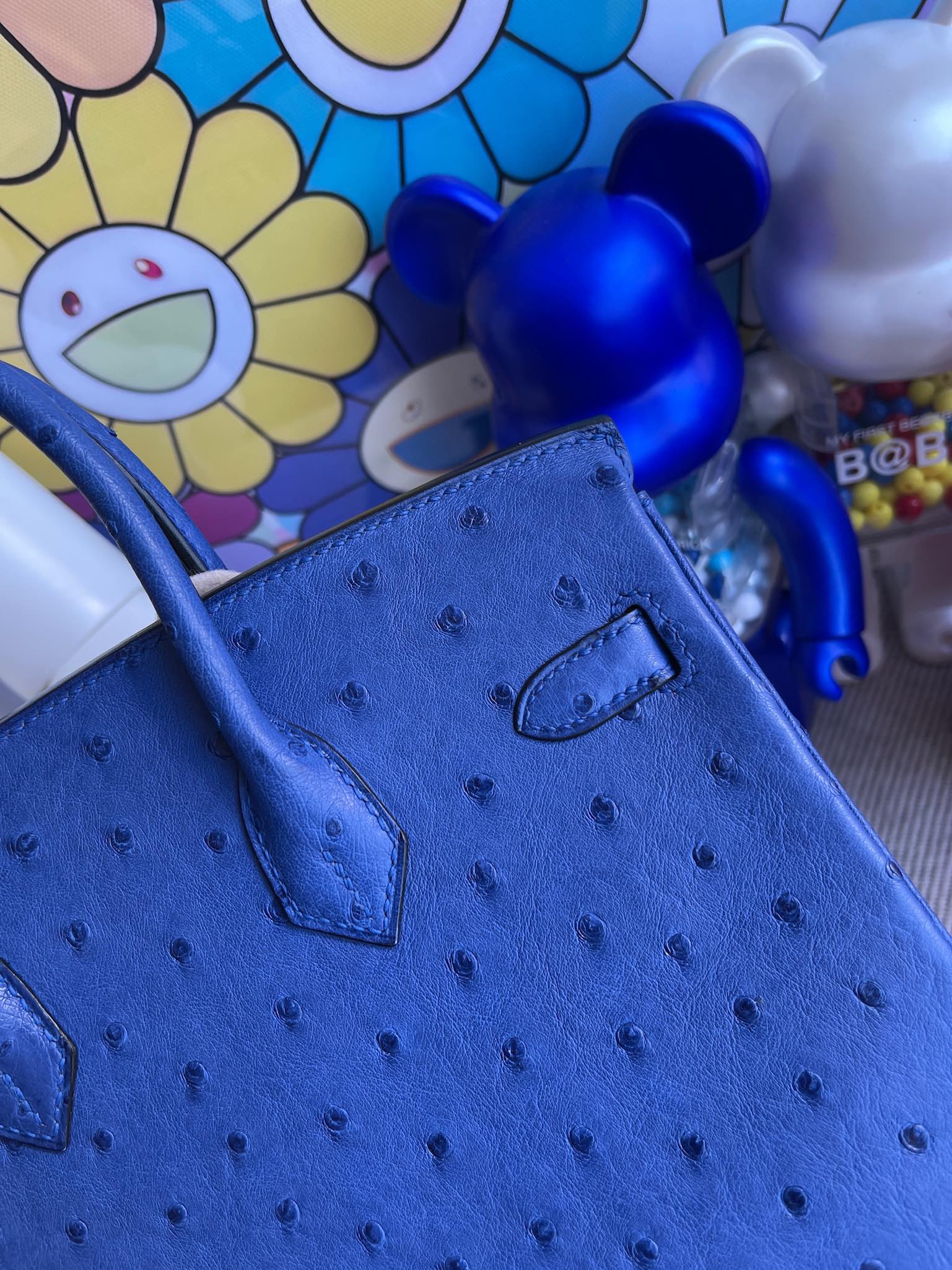 에르메스 버킨백25 그리스블루 금장 타조가죽